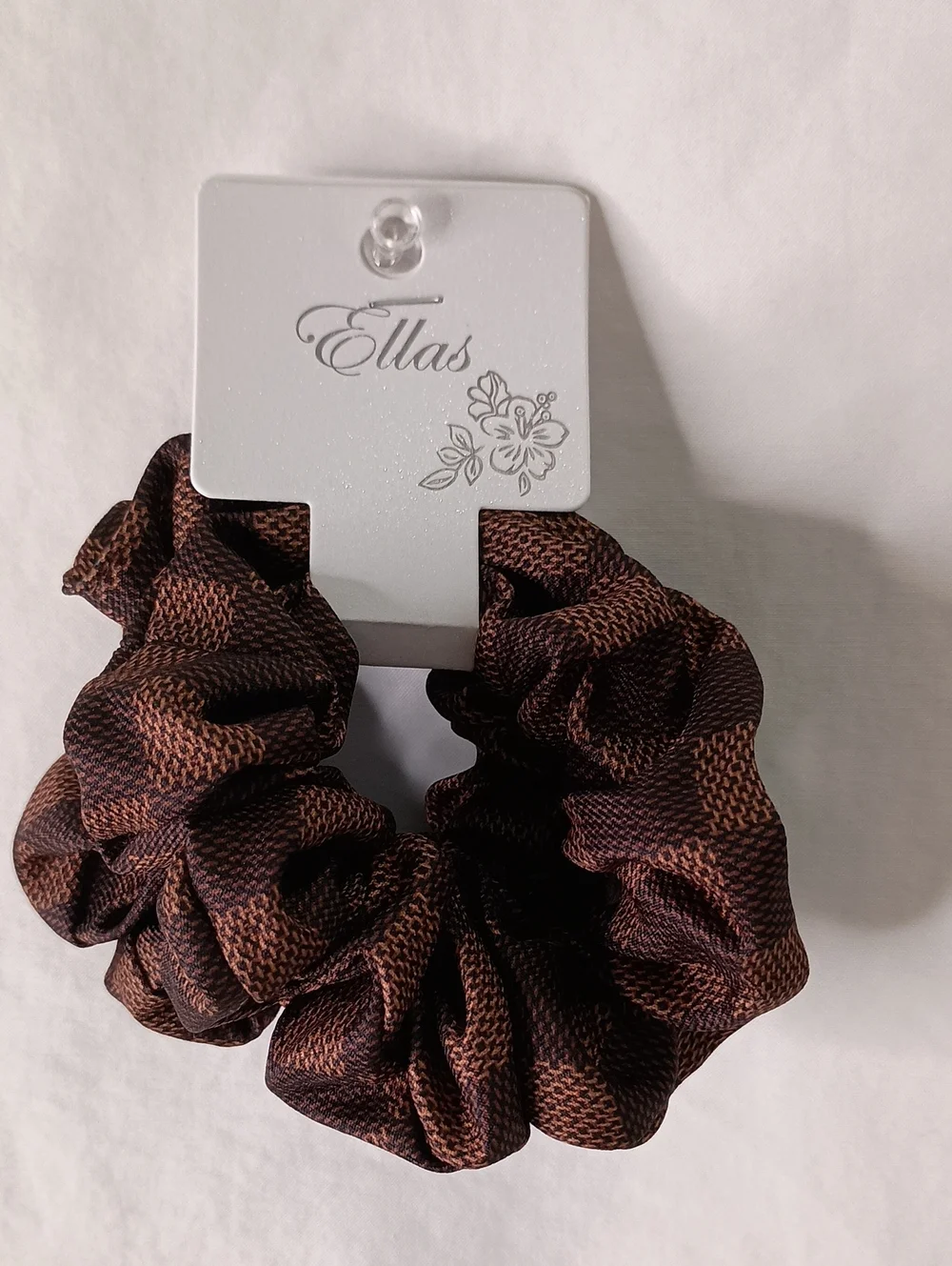 Women's Fashion Houndstooth Scrunchie Set of 2 Hair Accessories Brown Checkered